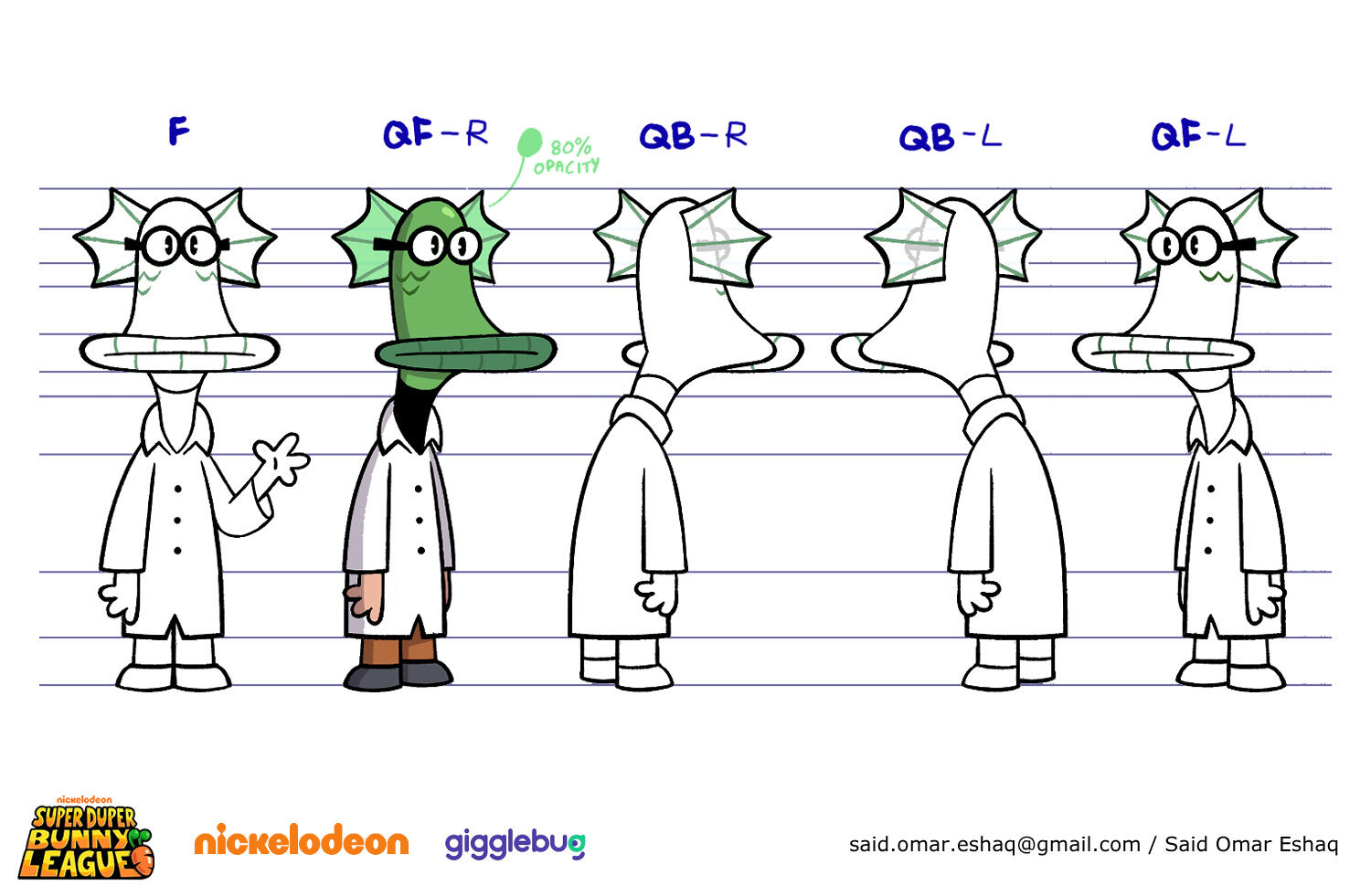 Turnaround of Lizard Lips for Nickelodeon's animated show Super Duper Bunny League