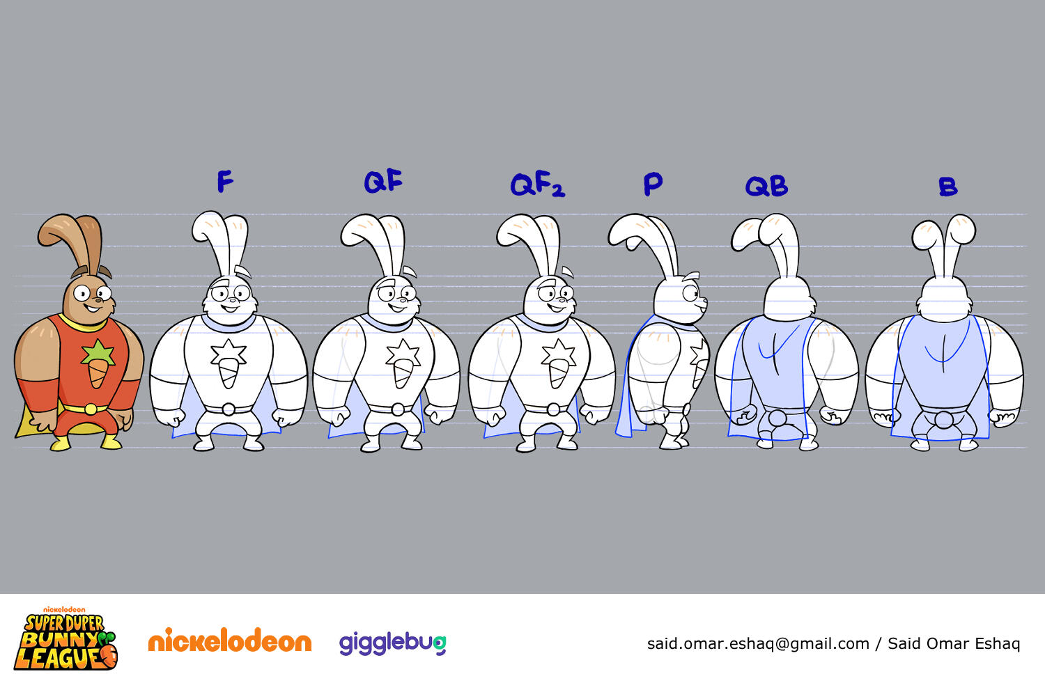 Turnaround of Handsome Steve for Nickelodeon's animated show Super Duper Bunny League