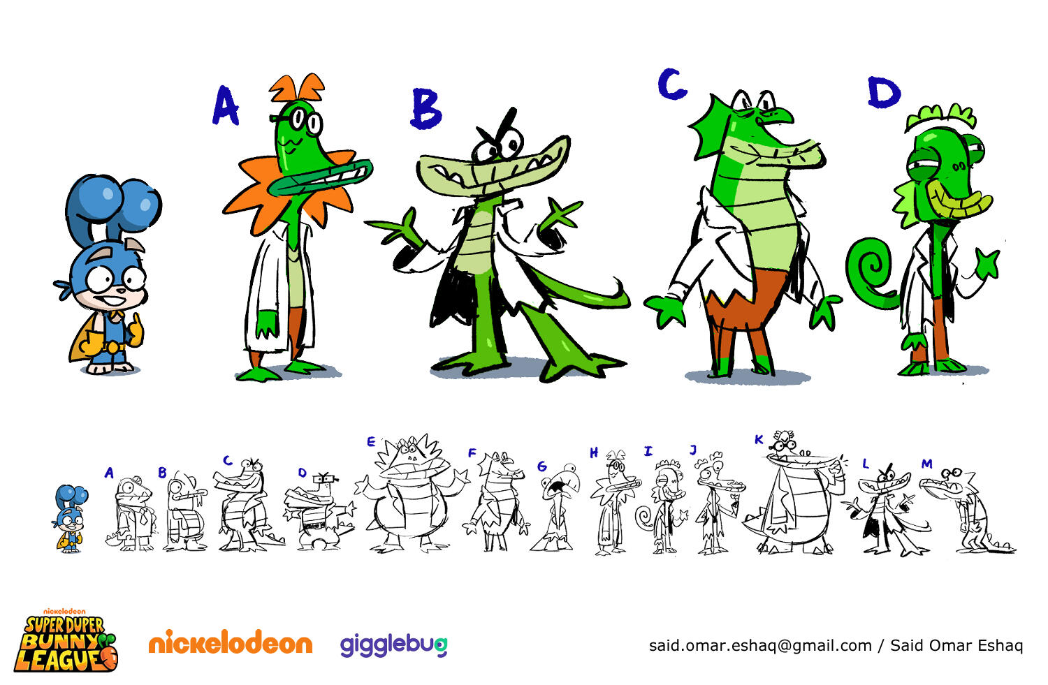 Character design exploration of Lizard Lips for Nickelodeon's animated show Super Duper Bunny League